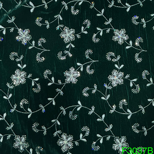 Zari Sequins Embroidered Velvet Fabric-F3037